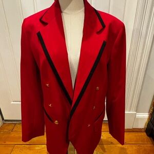 Red Double-Breasted Blazer with Black Trim